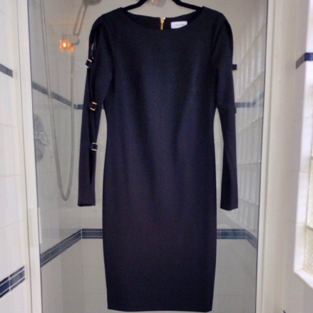 Calvin Klein Black and Gold Long Sleeve Dress
